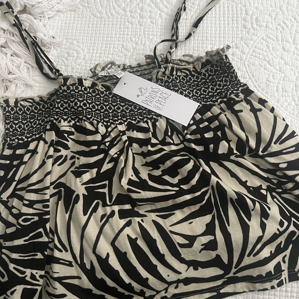 Patterned Black and Cream Women's Top